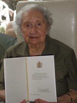 Mollie with her telegram from the queen on her 100th Birthday