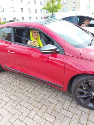 Tia dad in her first new car you would be so proud of how well she is doing and doing it herself xxxx