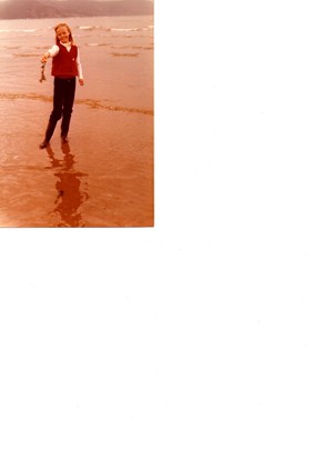 Sarah, aged 10, at Deganwy Beach, North Wales