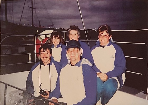 Sailing in Auckland Harbour with Jo, Phil, Kevin and Heidi 1988?