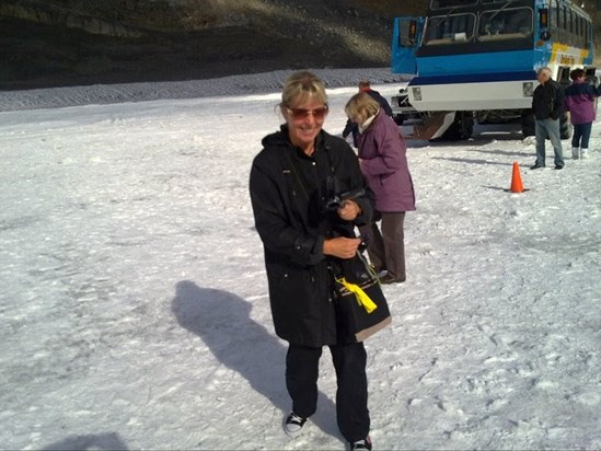 Anne on Columbia Icefield, Jasper National Park, Canada, Sept 2009.