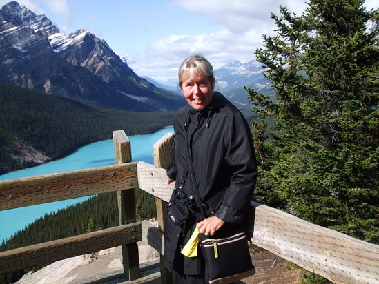 Without Eddie to spoil the picture! Anne at the Peyto Lake lookout, Alberta, Canada. September 2009