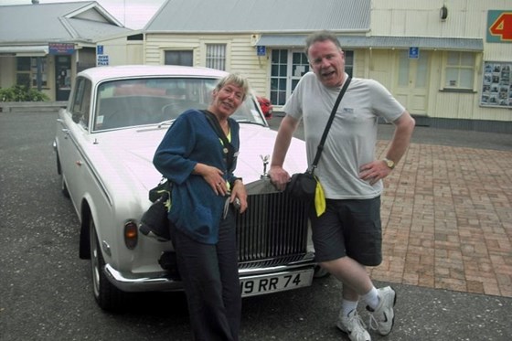 Anne Eddie with Rolls Royce in Bay of Islands, New Zealand, March 2011