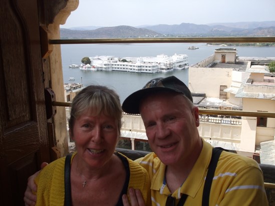 Anne and Eddie in India, March 2015. Lake view.