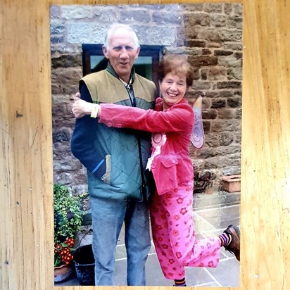 Ros and Arthur heading off on the 'Pink Walk' along the Wye river