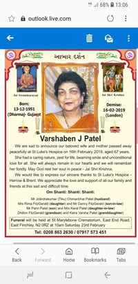 Varsha's Gujarat Samachar Obituary