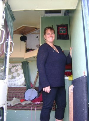 Alex in her trailer at Glastonbury 2010