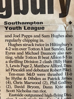 Close up of the ‘Pink’, Feb 99 - reporting Sam’s brace vs Totton