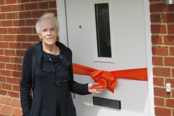 Betty Shields May 2019  cutting the ribbon on her brand new house at Iden Hurst Hurstpierpoint West Sussex.