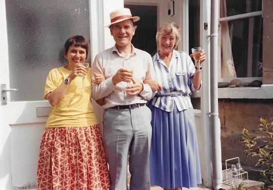 Lizzi, Vivien and Jane at Lizzi's cottage, Swainswick