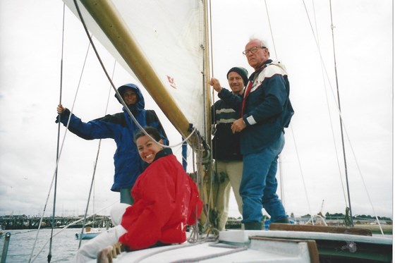 Dad sailing with Michael, Amelia, Ivan & Kate