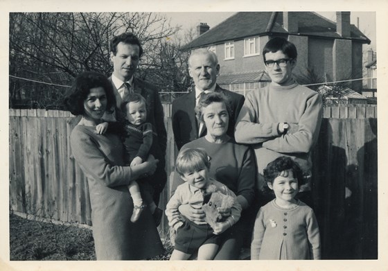 Dad with Mum, Michael, Richard and Fiona, Annie & John (parents) , and Roger (brother) -1968