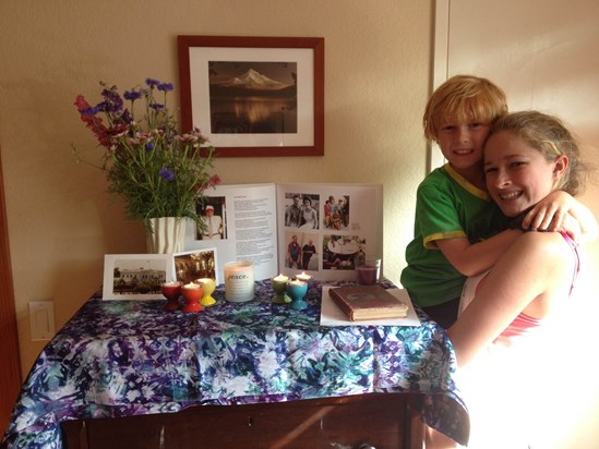Gemma and Will with an altar we set up for Grandad
