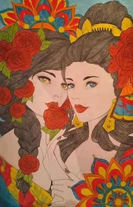 The day i found out about louise i had been colouring this. Its called soulmates.  She was and still is mine. I think it conveys the colour and life she bout to ours. 