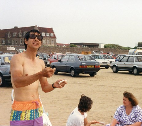 Allan enjoying the simple pleasure of flying a kite. Weston-Super-Mare, May 1992.