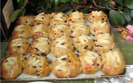 Peter always made "Wilberforce Buns" for our plant sales ( basically hot cross buns).