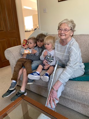 Brenda with her 3 Great Grandchildren, Luca, Theo and Jack
