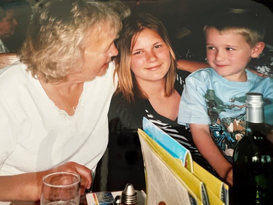 Chris with her grandchildren Kay and Hanley