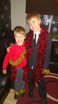 James and Dylan as they go off to school for Tinsel Day! in memory of their mum!!
