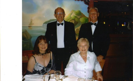 Geraldine, Ron, brother Martin, and sister in law, Lesley - on one of our several shared cruises!