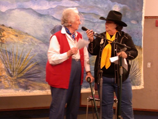 Open mike with specially written cowboy poems at the Cowboy Poetry Gathering in Texas - she had the cowboys and girls eating out of her hand