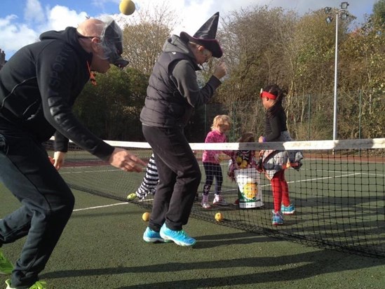 Having fun during our Halloween tennis session. 