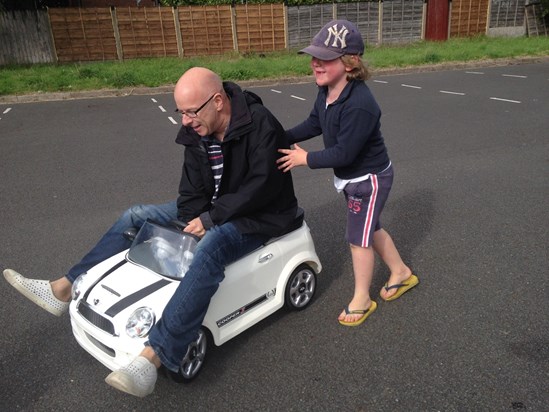 Finn giving Uncle Paul a push. Still no Stirling Moss!!