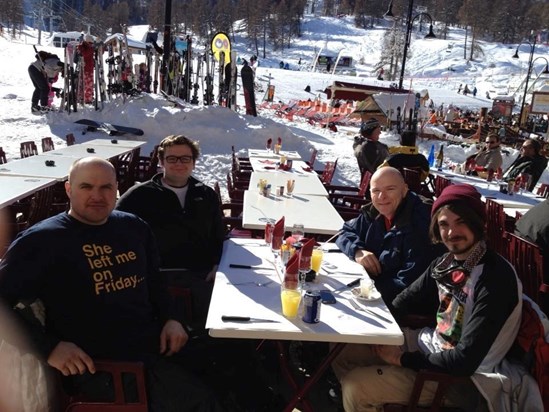 Martin, Craig, Paul & me about to have lunch on the alps