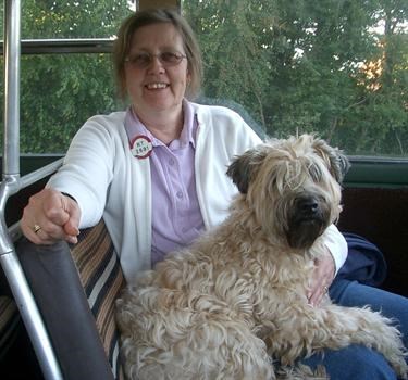 Audrey with Mollie on board RT2591 in 2002.