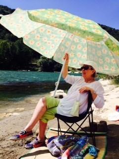 Annie in the Ardeche, just before the brolly blew away!