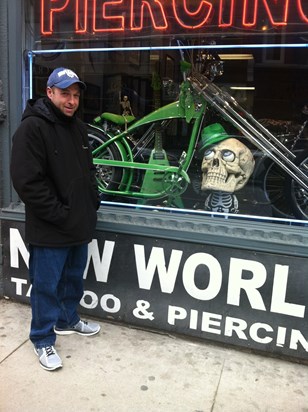 Shopping trip on Yonge st.  Stopped to admire this cool bike.  March 2013.
