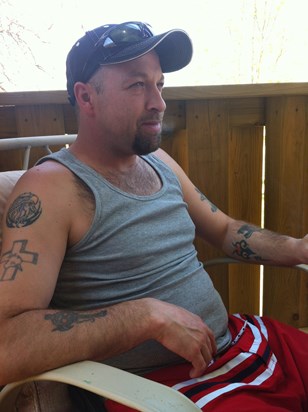 Chillen up at his Buddy Darrell's before we headed out camping.  May 2013.