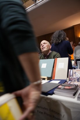 Andrew at the Fine Press Poetry table, Small Publishers Fair 2023.