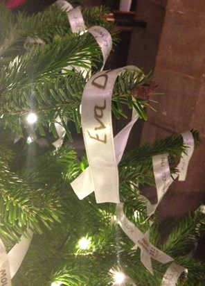Eva's ribbon on the memorial Chritmas tree at Llandaff Cathedral xx
