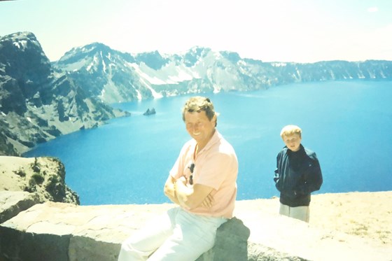 Graham loved travelling, here in the 1980s near the Rocky Mountains with Bill French’s son Adam