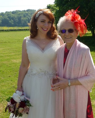 Pam with Sarah at her wedding, May 2018