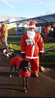 Pam & Joise at Santa Run Fundraiser for Phyllis Tuckwell Hospice, Dec 2016