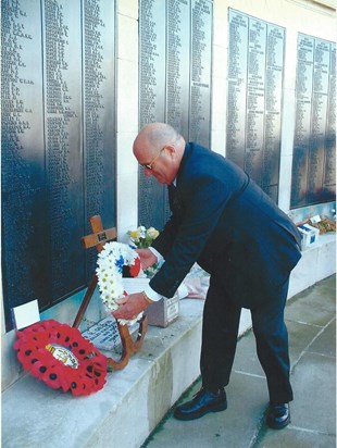 Laying wreath at Southsea naval memorial to honour H.M.S. Royal Oak.