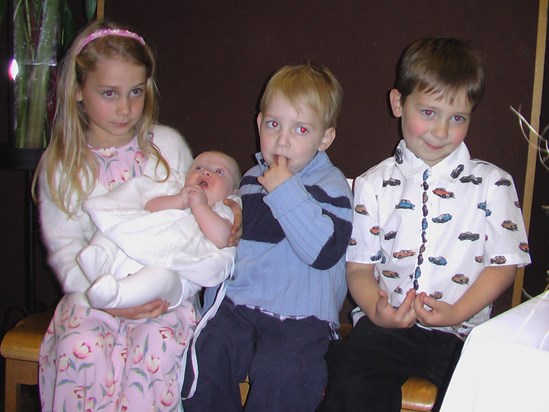 4 Cousins (Ellena, Matthew, William and Rebecca) at Rebecca's Baptism 2004