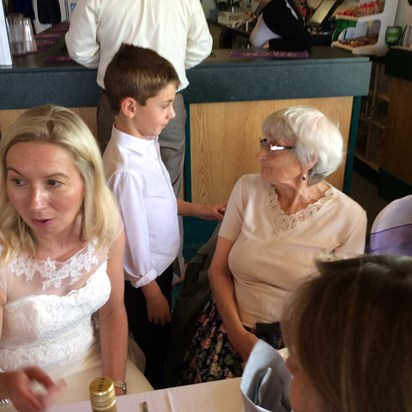 Zachary talking to his great Auntie Angie at Aisling’s wedding - August 2016 