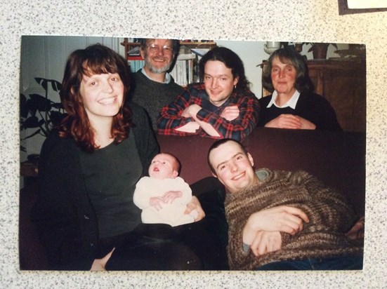 Julian with his family, a few weeks after Euan was born [1998]