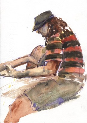 "Julian playing the blues" by Diana.  Julian often just picked up a guitar and quietly played.