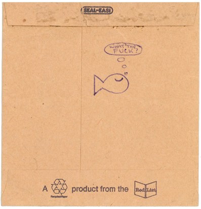 Philosophical Fish, biro on envelope, 1992. An original piece of artwork by Julian. Genius!