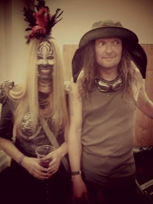 Ju & Heather costumed ready for Monster Monster gig, Coro Hall, May 2015