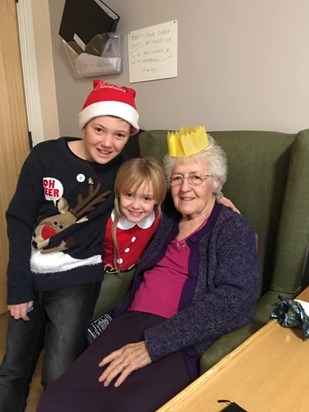 Marie Christmas 2018 with Grandson Stefan and Granddaughter Tegan