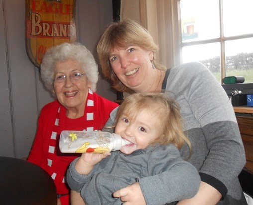 Marie on Christmas Day 2015 with Daughter-in-law Jane and Granddaughter Tegan