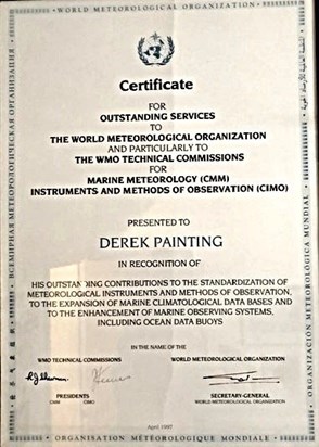 Certificate for Outstanding Services to WMO, 1997. 