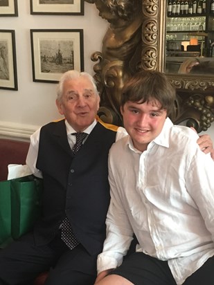 George & Johnny, at George's 90th birthday lunch, in July 2018 at Ognisko restaurant