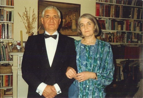 George & Gill, before George's 1987 BBC Retirement Dinner, hosted by the Director General, BBC