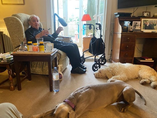 Dad, holding court with Ava and Orla, summer 2022. 